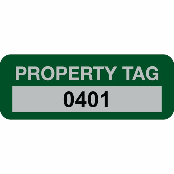 Lustre-Cal Property ID Label PROPERTY TAG5 Alum Green 2in x 0.75in  Serialized 0401-0500, 100PK 253740Ma1G0401